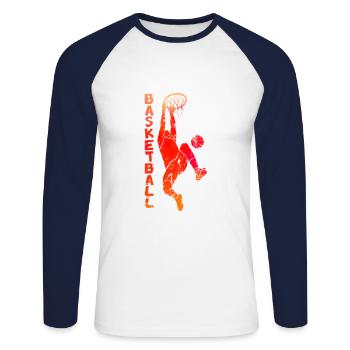 Basketball sketch art - T-shirt baseball manches longues Homme - blanc/marine - Devant - Nik (191cm)