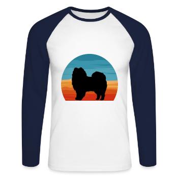 American Eskimo Dog Love Silhouette Vintage Sunset - T-shirt baseball manches longues Homme - blanc/marine - Devant - Nik (191cm)