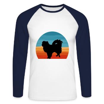 Japanisches Kinn Hundeliebhaber Silhouette Vintage Sonnenuntergang - Unisex Baseballshirt langarm - Weiß/Navy - Vorne - Nik (191cm)