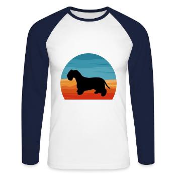Cesky Terrier Hundeliebhaber Silhouette Vintage Sonnenuntergang - Unisex Baseballshirt langarm - Weiß/Navy - Vorne - Nik (191cm)
