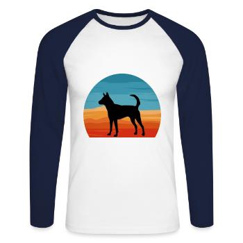 Formosan Mountain Dog Love Silhouette Retro Sunset - T-shirt baseball manches longues Homme - blanc/marine - Devant - Nik (191cm)