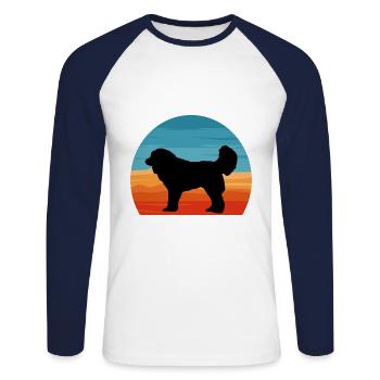 Georgischer Schäferhund Liebe Silhouette Retro Sonnenuntergang - Unisex Baseballshirt langarm - Weiß/Navy - Vorne - Nik (191cm)
