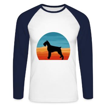 Schnauzer Géant Chien Amour Silhouette Vintage Coucher de Soleil - T-shirt baseball manches longues Homme - blanc/marine - Devant - Nik (191cm)