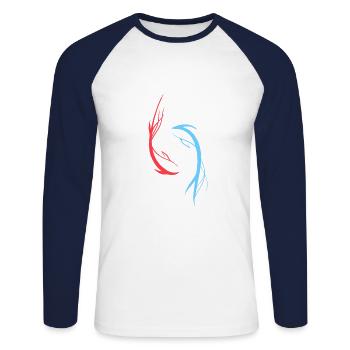 Poissons line art - T-shirt baseball manches longues Homme - blanc/marine - Devant - Nik (191cm)