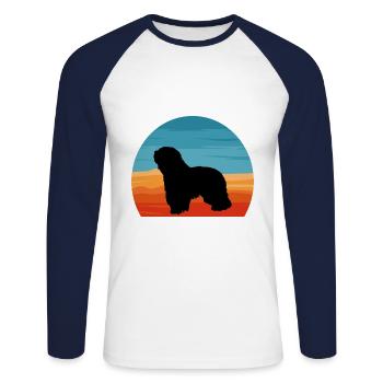 Cao Da Serra De Aires Hund Silhouette Retro Sonnenuntergang - Unisex Baseballshirt langarm - Weiß/Navy - Vorne - Nik (191cm)