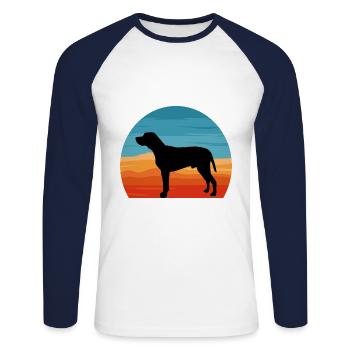 Braque Du Bourbonnais Chien Silhouette Rétro Coucher de Soleil - T-shirt baseball manches longues Homme - blanc/marine - Devant - Nik (191cm)