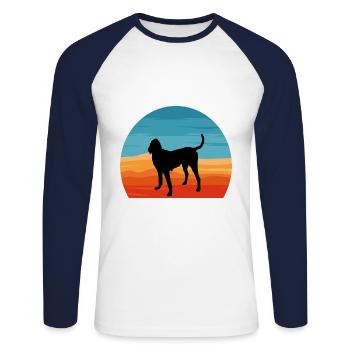 Gascon Saintongeois Dog Silhouette Retro Sunset - T-shirt baseball manches longues Homme - blanc/marine - Devant - Nik (191cm)