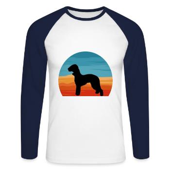 Bedlington Terrier Dog Silhouette Rétro Coucher de soleil - T-shirt baseball manches longues Homme - blanc/marine - Devant - Nik (191cm)