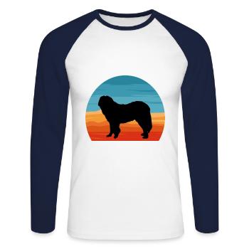 Caucasian Shepherd Dog Silhouette Retro Sunset - Unisex Long Sleeve Baseball T-Shirt - white/navy - Front - Nik (191cm)