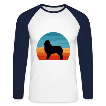 Austrealian Shephard Dog Silhouette Retro Sunset - Unisex Long Sleeve Baseball T-Shirt - white/navy - Front - Nik (191cm)