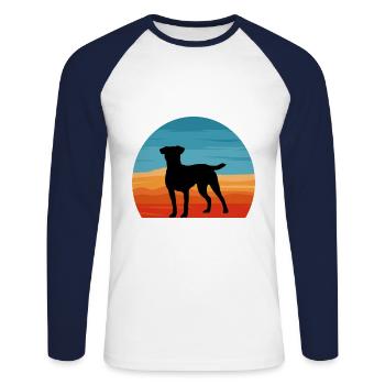 Patterdale Terrier Dog Silhouette Retro Sunset - Unisex Long Sleeve Baseball T-Shirt - white/navy - Front - Nik (191cm)