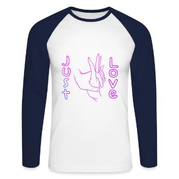Just Love - Hand in Hand lineart - Unisex Baseballshirt langarm - Weiß/Navy - Vorne - Nik (191cm)