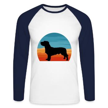 Basset Fauve De Bretagne Dog Silhouette Retro Sun - Unisex Long Sleeve Baseball T-Shirt - white/navy - Front - Nik (191cm)