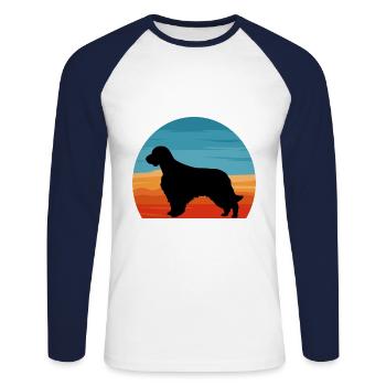 Welsh Springer Spaniel Dog Silhouette Retro Sunset - T-shirt baseball manches longues Homme - blanc/marine - Devant - Nik (191cm)