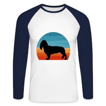 Basset Artesien Normand Dog Silhouette Retro Sun - Unisex Long Sleeve Baseball T-Shirt - white/navy - Front - Nik (191cm)