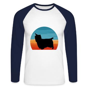 Australian Silky Terrier Dog Silhouette Retro Sun - Unisex Long Sleeve Baseball T-Shirt - white/navy - Front - Nik (191cm)