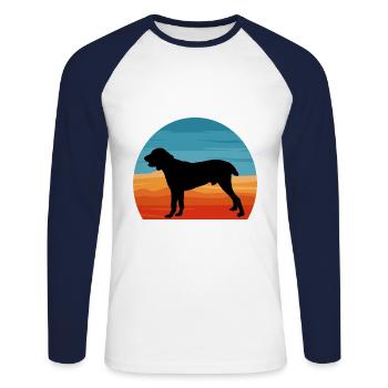 Chien de berger d’Asie centrale Silhouette Rétro Coucher de soleil - T-shirt baseball manches longues Homme - blanc/marine - Devant - Nik (191cm)