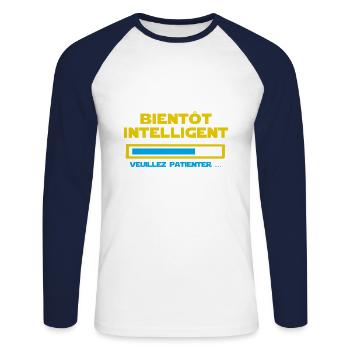 Soon smart, please wait... - Unisex Long Sleeve Baseball T-Shirt - white/navy - Front - Nik (191cm)