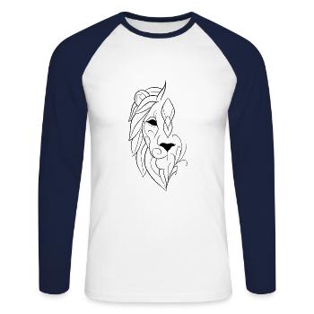 Ornamentaler Löwenkopf - Unisex Baseballshirt langarm - Weiß/Navy - Vorne - Nik (191cm)