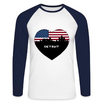 Detroit Michigan USA Flag Skyline Souvenir de voyage - T-shirt baseball manches longues Homme - blanc/marine - Devant - Nik (191cm)