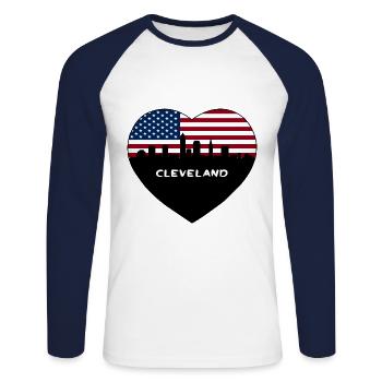 Cleveland Ohio USA Flag Skyline Travel Souvenir - Unisex Long Sleeve Baseball T-Shirt - white/navy - Front - Nik (191cm)