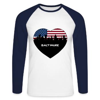 Baltimore Maryland États-Unis Flag Skyline Travel Souveni - T-shirt baseball manches longues Homme - blanc/marine - Devant - Nik (191cm)