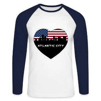 Atlantic City New Jersey USA Flagge Skyline Travel S - Unisex Baseballshirt langarm - Weiß/Navy - Vorne - Nik (191cm)