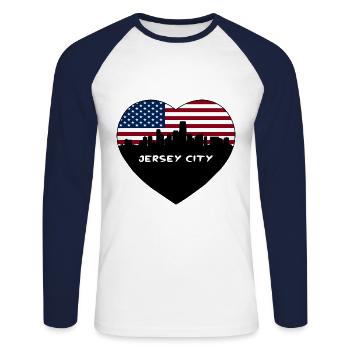 Jersey City New Jersey USA Flag Skyline Travel Sou - T-shirt baseball manches longues Homme - blanc/marine - Devant - Nik (191cm)