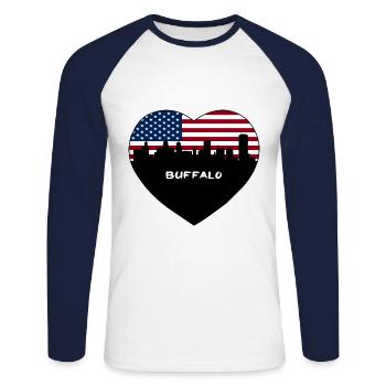 Buffalo New York USA Flag Skyline Souvenir de voyage - T-shirt baseball manches longues Homme - blanc/marine - Devant - Nik (191cm)