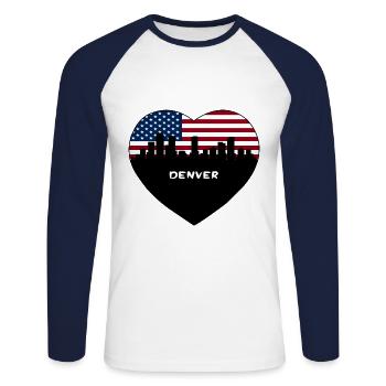 Denver Colorado USA Flag Skyline Souvenir de voyage - T-shirt baseball manches longues Homme - blanc/marine - Devant - Nik (191cm)