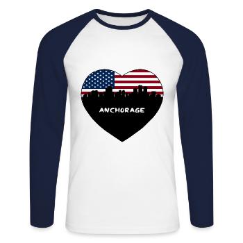 Anchorage Alaska USA Flagge Skyline Reise Souvenir - Unisex Baseballshirt langarm - Weiß/Navy - Vorne - Nik (191cm)