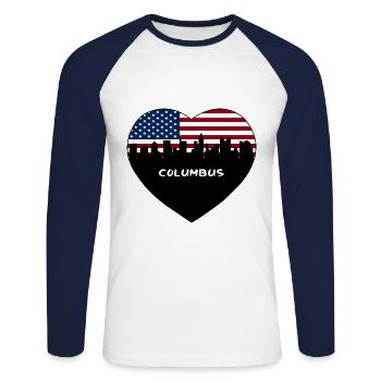 Columbus Ohio USA Flag Skyline Travel Souvenir - Unisex Long Sleeve Baseball T-Shirt - white/navy - Front - Nik (191cm)