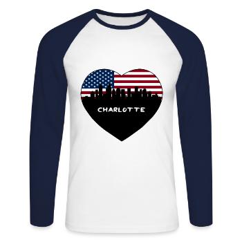 Charlotte North Carolina USA Flag Skyline Travel S - Unisex Long Sleeve Baseball T-Shirt - white/navy - Front - Nik (191cm)