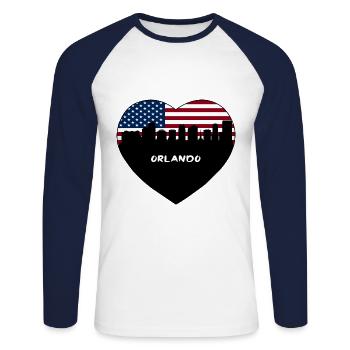 Orlando Florida USA Flag Skyline Travel Souvenir - Unisex Long Sleeve Baseball T-Shirt - white/navy - Front - Nik (191cm)