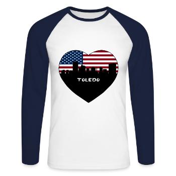 Toledo Ohio USA Flagge Skyline Reise Souvenir - Unisex Baseballshirt langarm - Weiß/Navy - Vorne - Nik (191cm)