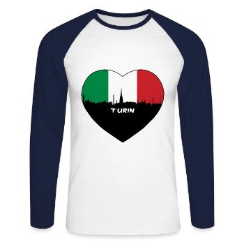Turin Italien Flagge Skyline Reise Souvenir - Unisex Baseballshirt langarm - Weiß/Navy - Vorne - Nik (191cm)