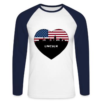 Lincoln Nebraska États-Unis Flag Skyline Souvenir de voyage - T-shirt baseball manches longues Homme - blanc/marine - Devant - Nik (191cm)