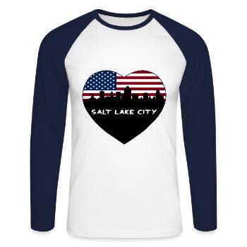 Salt Lake City Utah USA Flag Skyline Travel Souven - T-shirt baseball manches longues Homme - blanc/marine - Devant - Nik (191cm)