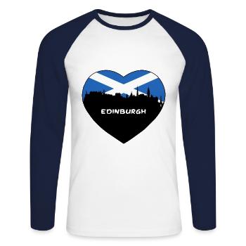 Edinburgh Schottland Flagge Skyline Reise Souvenir - Unisex Baseballshirt langarm - Weiß/Navy - Vorne - Nik (191cm)