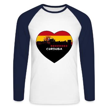 Cordoba Espagne Flag Skyline Souvenir de voyage - T-shirt baseball manches longues Homme - blanc/marine - Devant - Nik (191cm)