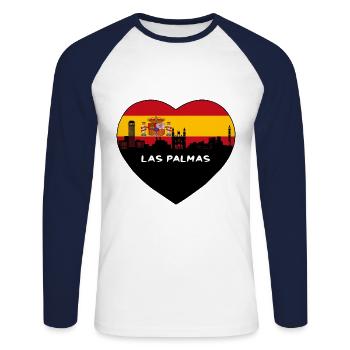 Las Palmas Espagne Flag Skyline Souvenir de voyage - T-shirt baseball manches longues Homme - blanc/marine - Devant - Nik (191cm)