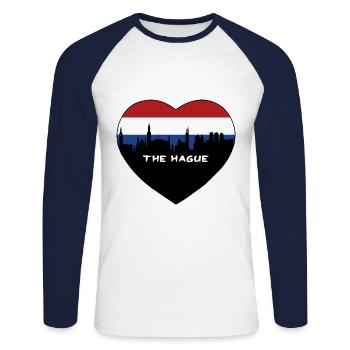 La Haye Drapeau des Pays-Bas Skyline Souvenir de voyage - T-shirt baseball manches longues Homme - blanc/marine - Devant - Nik (191cm)
