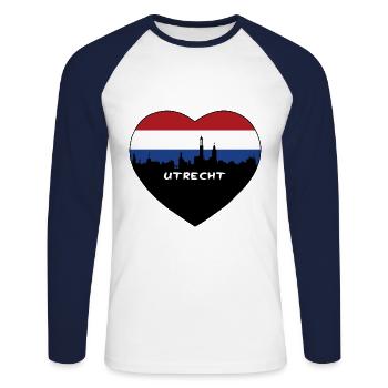 Utrecht Netherlands Flag Skyline Travel Souvenir - Unisex Long Sleeve Baseball T-Shirt - white/navy - Front - Nik (191cm)