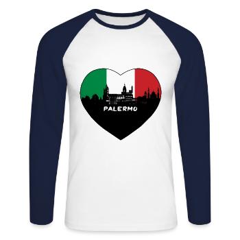 Palermo Italy Flag Skyline Travel Souvenir - Unisex Long Sleeve Baseball T-Shirt - white/navy - Front - Nik (191cm)