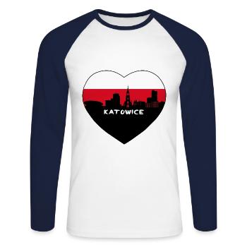 Katowice Pologne Flag Skyline Souvenir de voyage - T-shirt baseball manches longues Homme - blanc/marine - Devant - Nik (191cm)