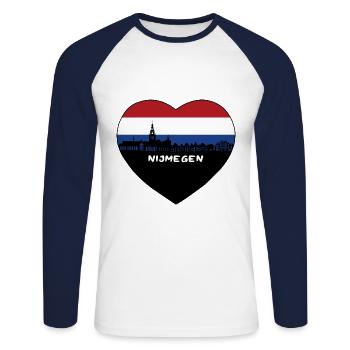 Nimègue Pays-Bas Flag Skyline Souvenir de voyage - T-shirt baseball manches longues Homme - blanc/marine - Devant - Nik (191cm)