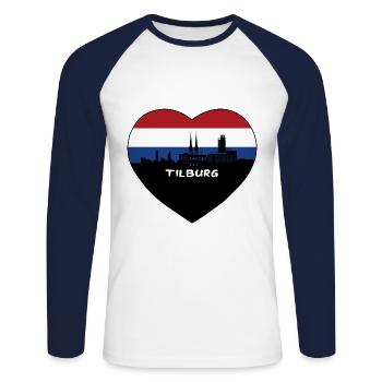 Tilburg Niederlande Flagge Skyline Reise Souvenir - Unisex Baseballshirt langarm - Weiß/Navy - Vorne - Nik (191cm)