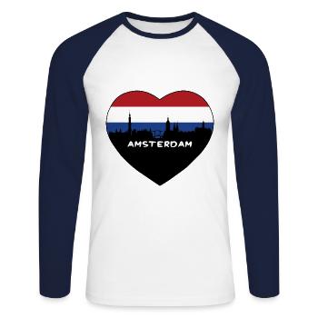 Amsterdam Pays-Bas Flag Skyline Souvenir de voyage - T-shirt baseball manches longues Homme - blanc/marine - Devant - Nik (191cm)