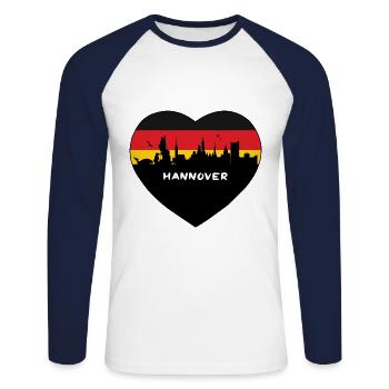 Hannover Allemagne Flag Skyline Souvenir de voyage - T-shirt baseball manches longues Homme - blanc/marine - Devant - Nik (191cm)