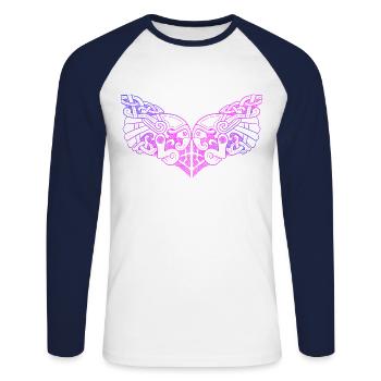 Double Nordic style raven Hugin and Munin - Unisex Long Sleeve Baseball T-Shirt - white/navy - Front - Nik (191cm)
